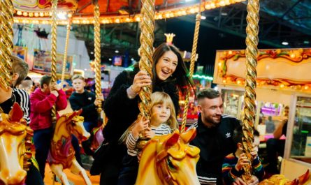 carnival people happy on carousel image