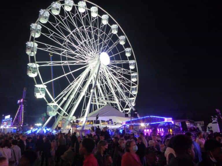 photo night view Hull Fair with Giant Wheel fairground ride