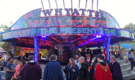 Photo of Dignitaries in front of Shane and Jay Whyatt’s Waltzer