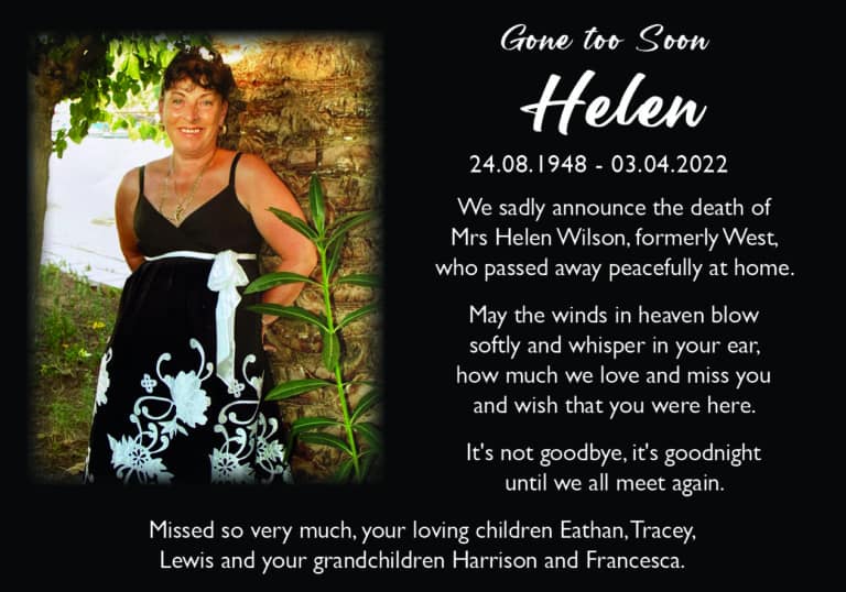 Tracey Steel Helen Wilson death notice May 2022