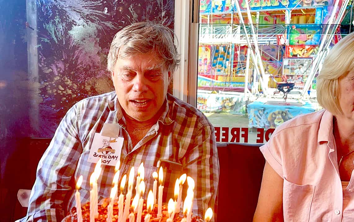 David Taylor pictured recently on his 66th birthday. Linda, just out of shot, helped him blow out the candles.