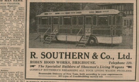 photo of an old Showmen's living wagon in 1952, from an advert by R. Southern & Co. Ltd who made them