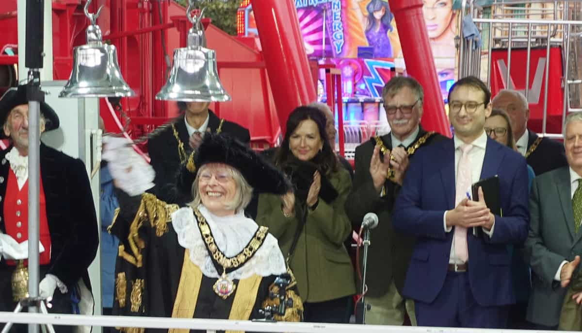 The bell rings out as Nottingham Goose Fair is officially opened! Photo. David Wragg