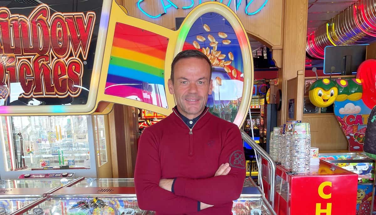 Jerome Remblance carrying out the ‘day job’ in his amusement arcade in Pocklington.