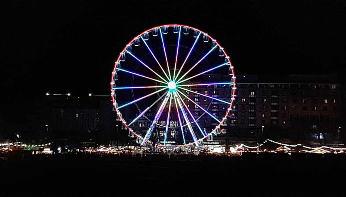 New to the event this year, the big wheel lights up the city of Edinburgh for the Winter Festival.