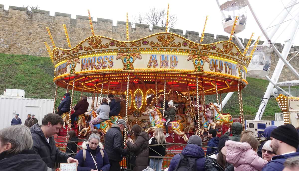 Bimbo Bishton’s gallopers at Lincoln Christmas market, which saw record numbers attending.