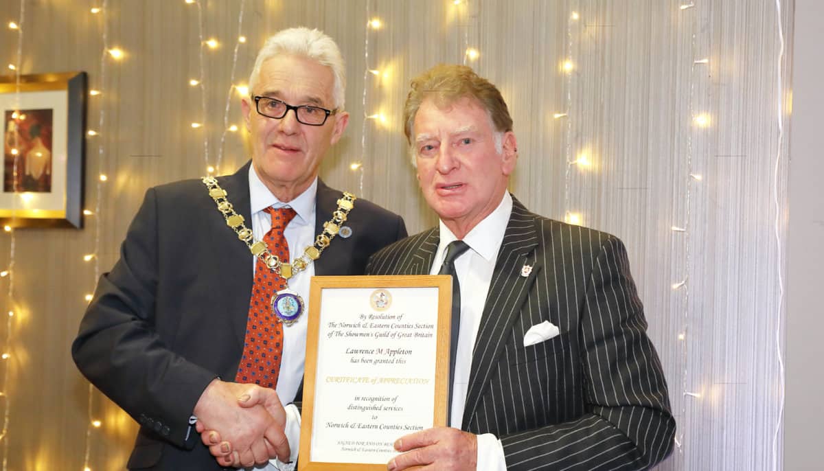 Nipper Appleton receiving a Certificate of Appreciation for distinguished service to the Norwich & Eastern Counties Section by then Chairman Charles Barwick at King’s Lynn in 2020.