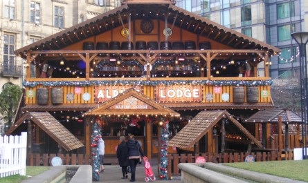 The double-deck Alpine Lodge at Sheffield Christmas Market.