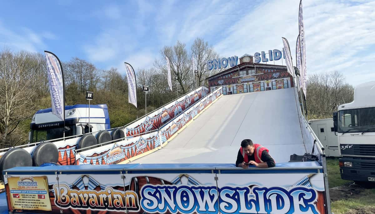 Asa Holland’s snow slide at Daisy Nook fair, Oldham.