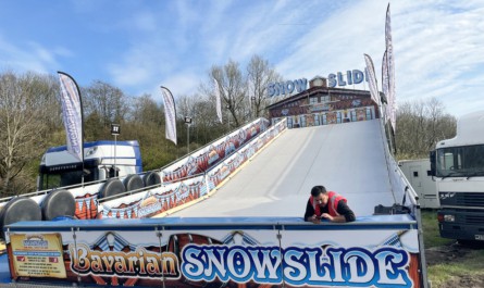 Asa Holland’s snow slide at Daisy Nook fair, Oldham.