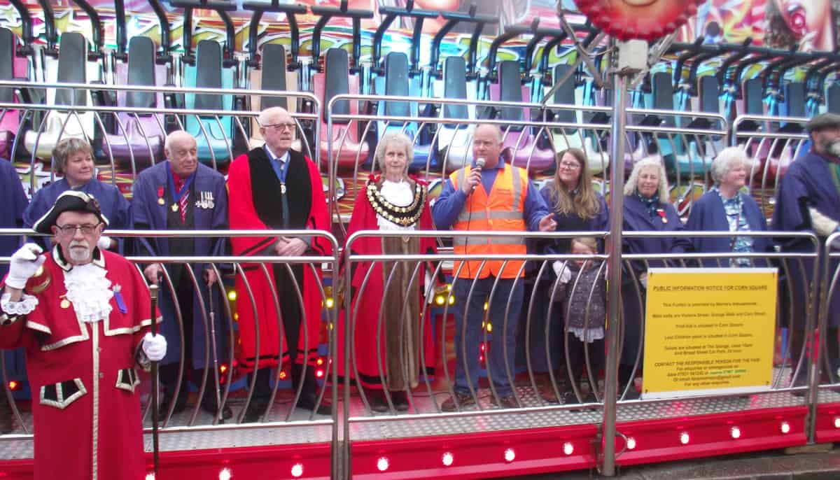 Abie Morris and the Leominster Town Mayor, Cllr Trish Marsh, with civic dignitaries at the opening of the May Fair.