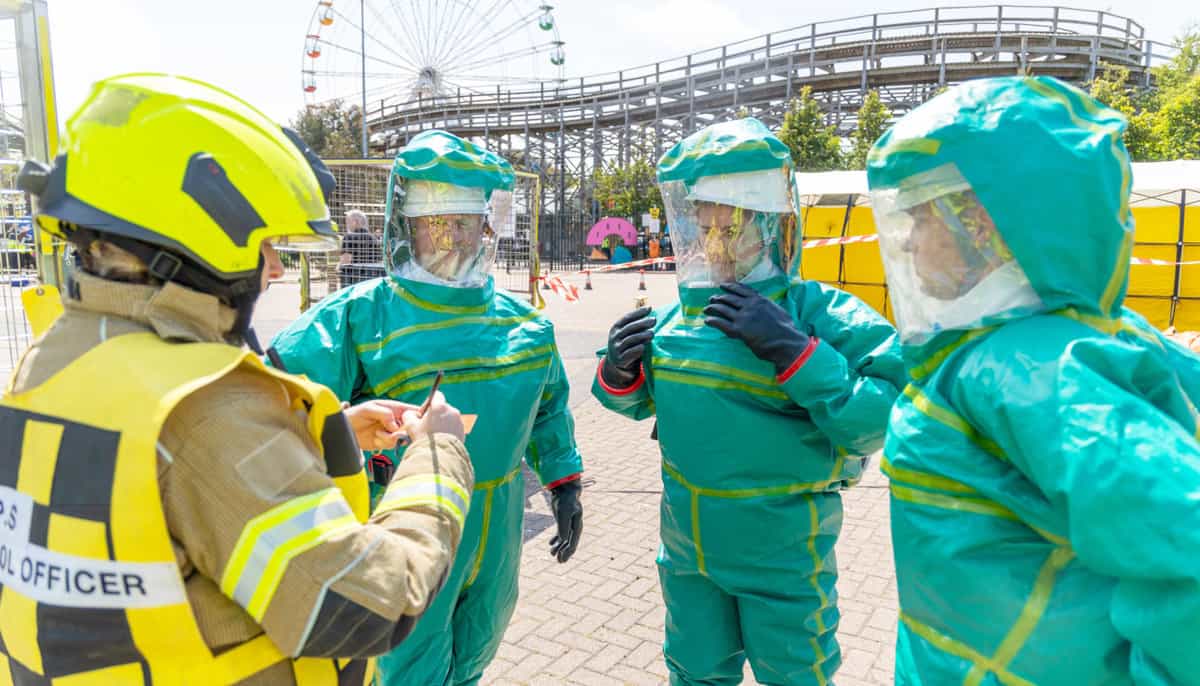 Emergency services deal with a simulated chemical incident at Dreamland in Margate. Photo: KFRS