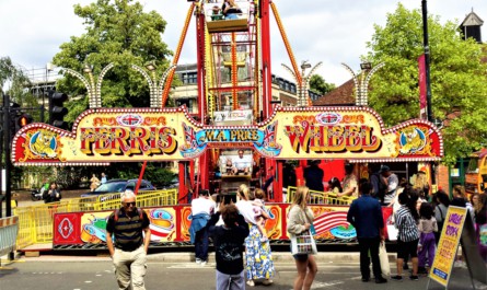 It was a tight squeeze for Michael A Price’s Ferris wheel at John Biddall’s Hampstead Summer Fair.