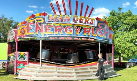 Mark Manders' traditionally decorated Energy Rush waltzer open at Weaverham.