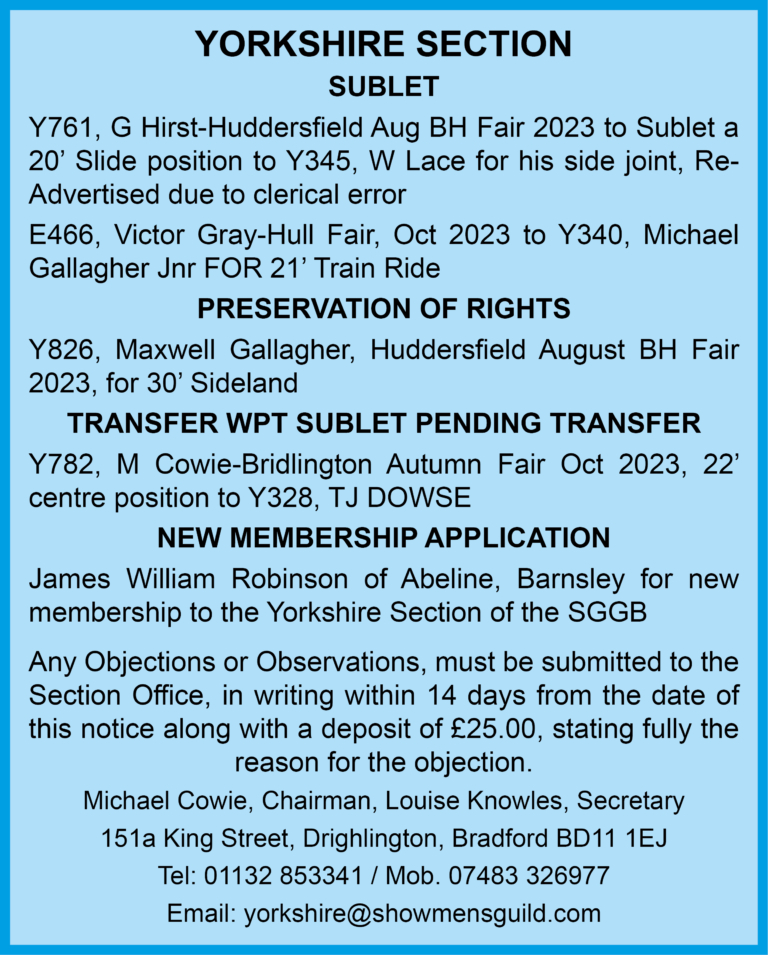 Yorkshire section notices
