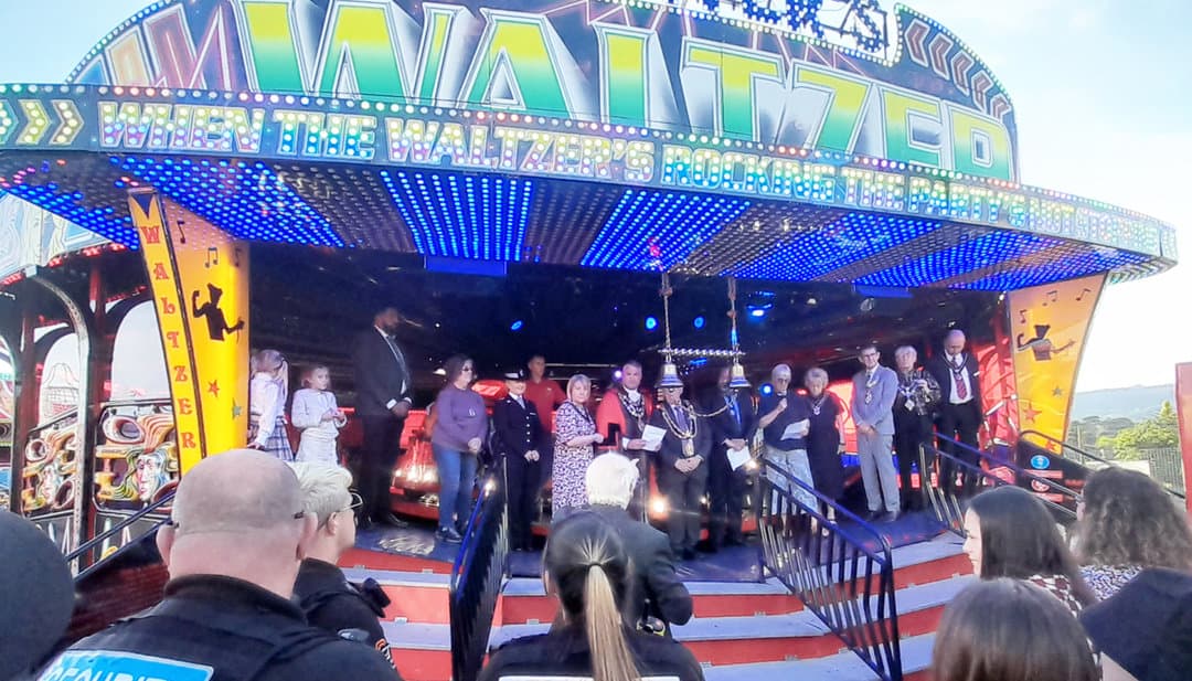 The Mayor of Neath, Chris Williams, officially opened Neath Great Fair James Danter's waltzer.