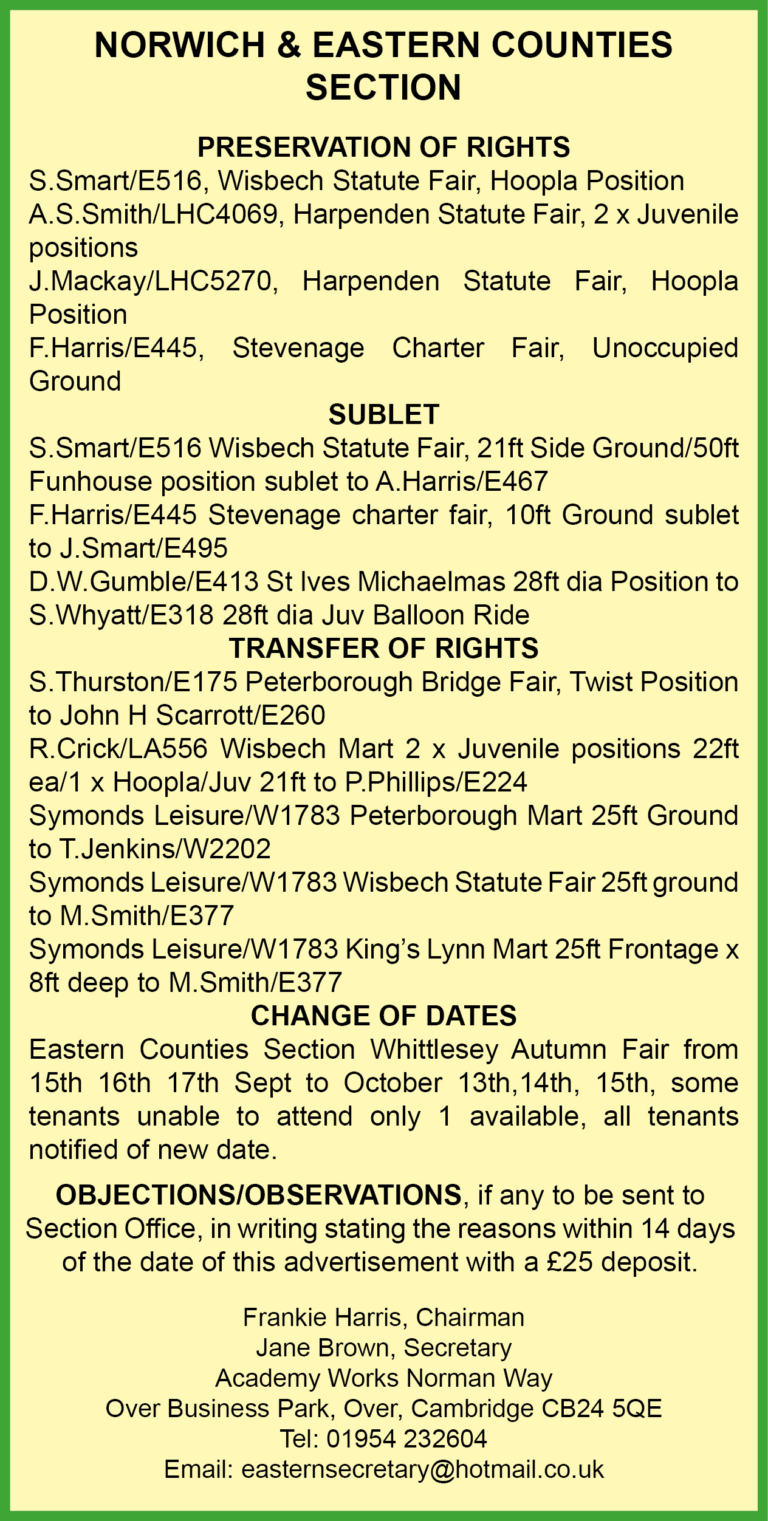 Eastern Counties Section advert 3.11.23