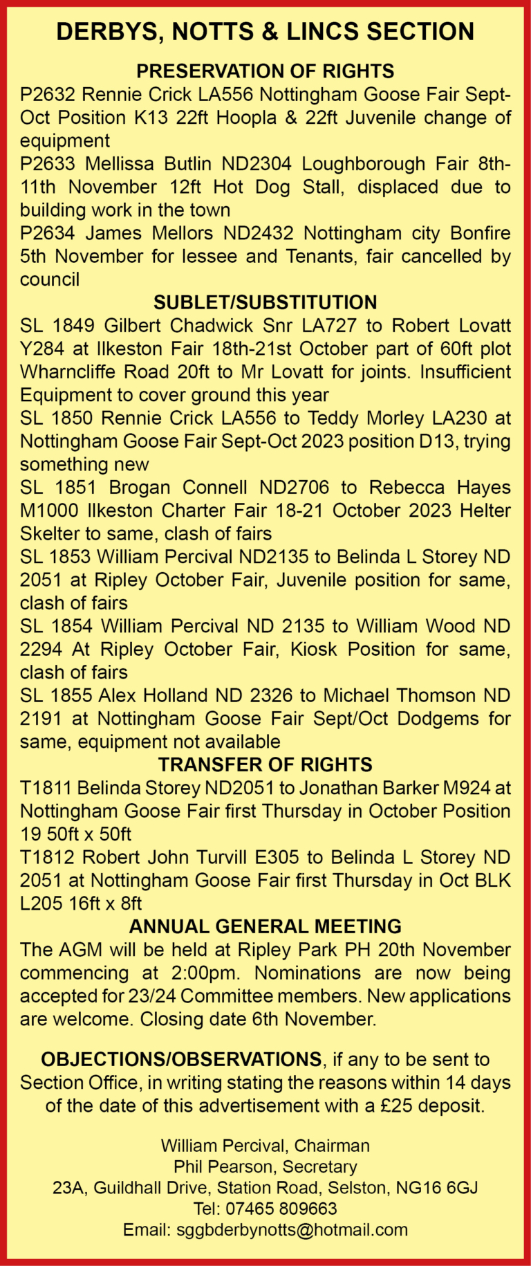 Notts & Derby Section advert 3.11.23