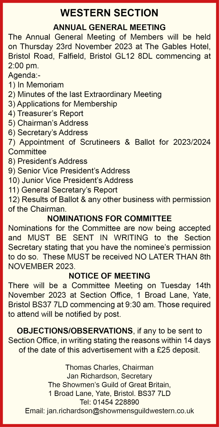 Western Section advert AGM 3.11.23