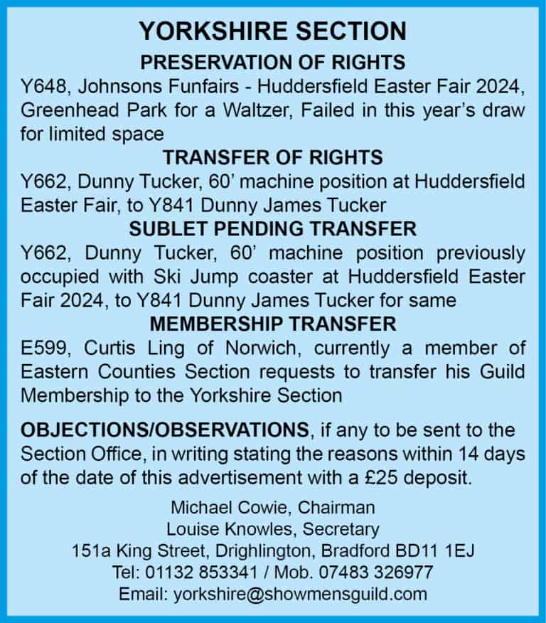 Yorkshire Section notice 31.1.24
