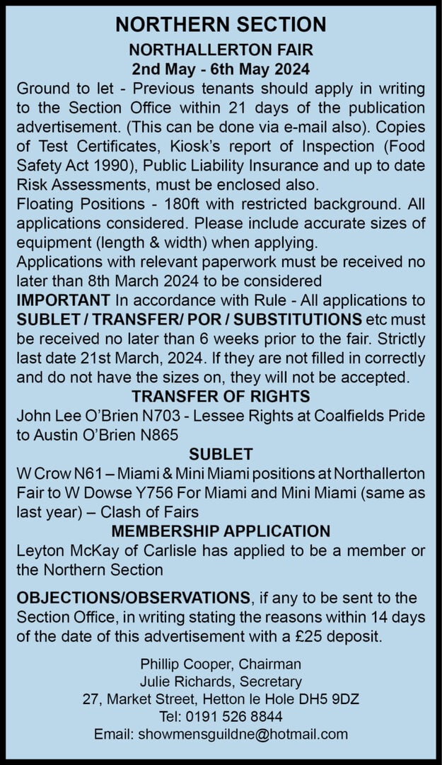 Northern Section notices 2.3.24