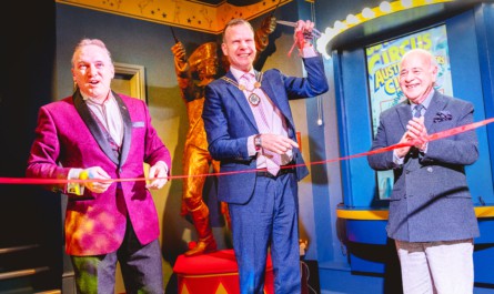 Newcastle-under-Lyme Mayor Cllr Simon White (centre) cuts the ribbon to open the Philip Astley Centre alongside Philip Astley Projects Director Andrew Van Buren (left) and Projects Chair Arthur Barnard. Photo: Andrew Billington